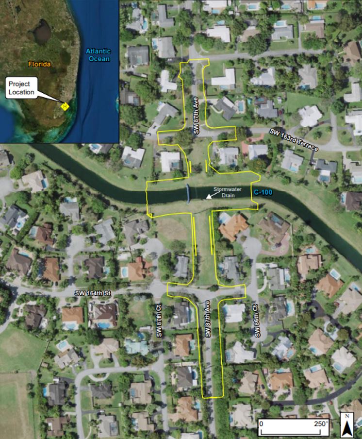 Location of proposed SW 87th Ave. Bridge over C-100 Canal in Palmetto Bay